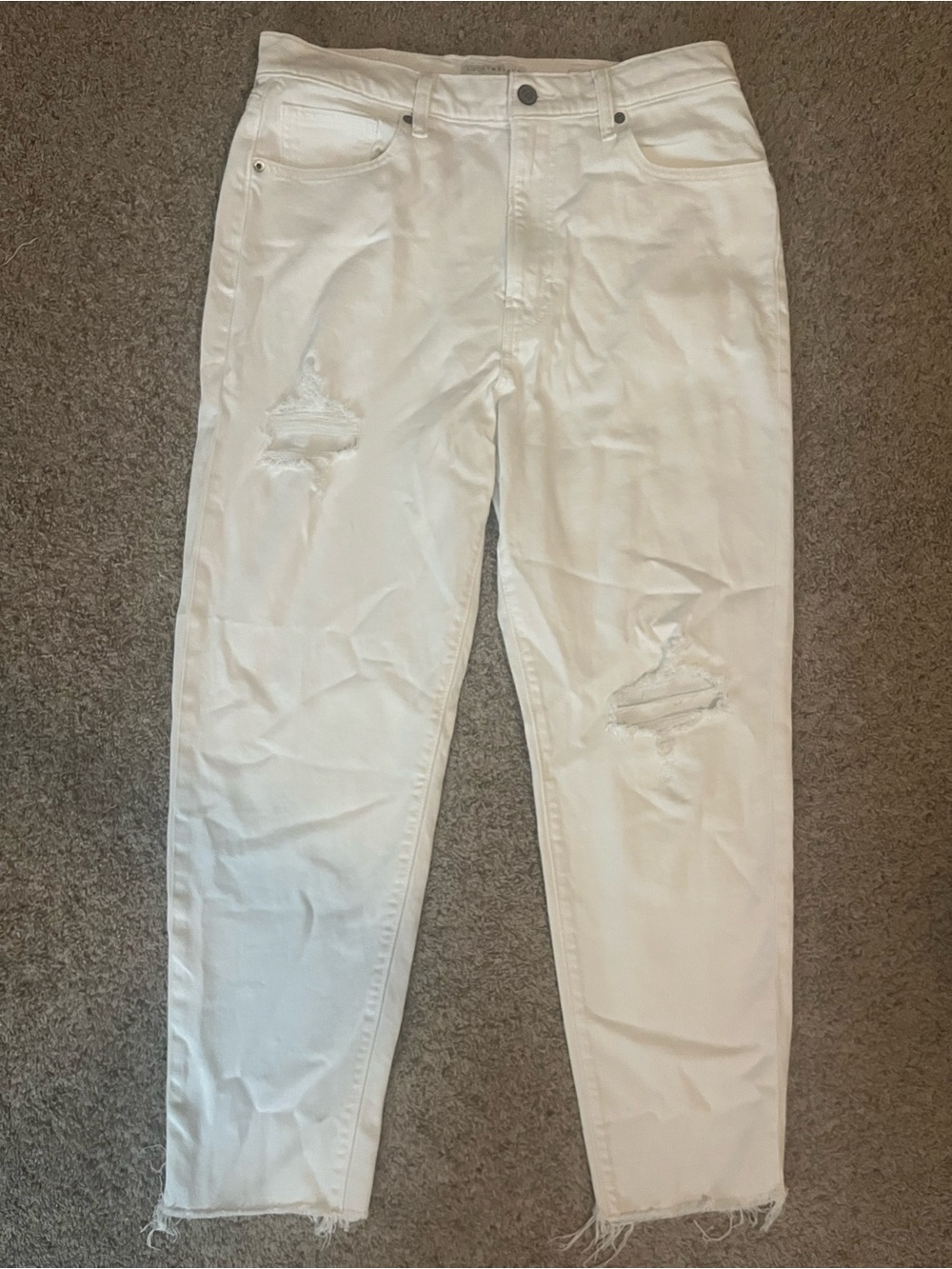 Women’s Lucky Brand White Distressed High Rise Mom Jean (Drew)